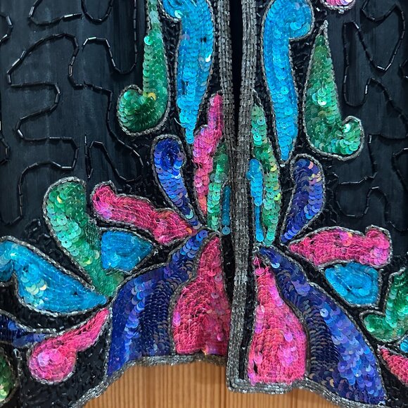 Vintage Silky Nites Silk & Beaded Evening Jacket XL PTP up to 24" EUC - Picture 5 of 16